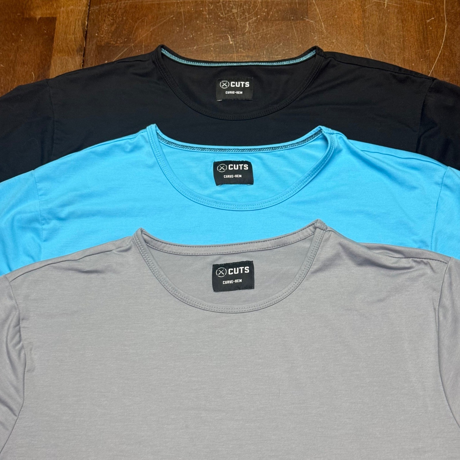 Cuts Clothing Curve-Hem TShirt Men XL Black Blue Grey 3 Pack Bundle Short Sleeve