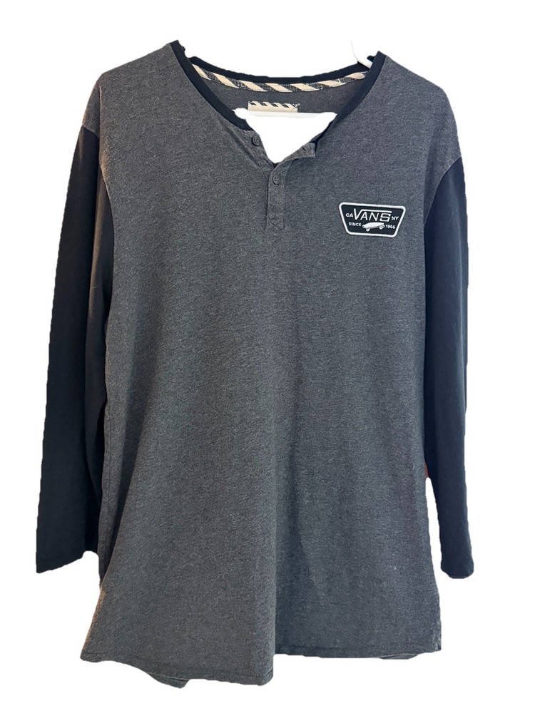 VANS Off The Wall Men’s Henley 3/4 Sleeve T-Shirt Gray Black Size L 2013 Vintage