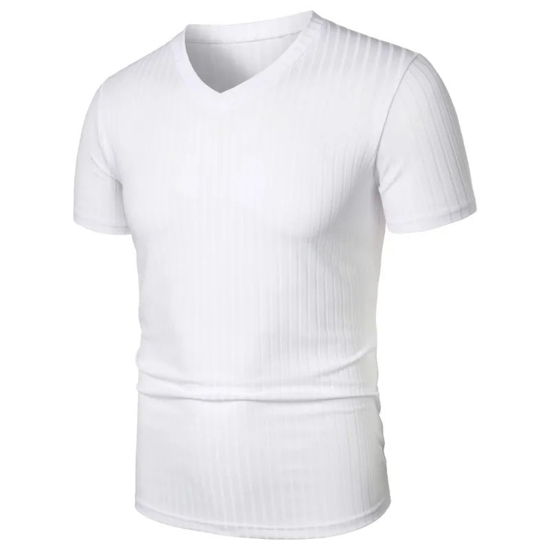 Summer Men Muscle V-Neck T-Shirt Ribbed Stretch Workout Gym Streetwear Tee Gift gallery