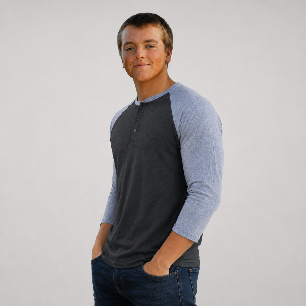 Hawk Men’s Black and Gray Pullover Henley Shirt Medium