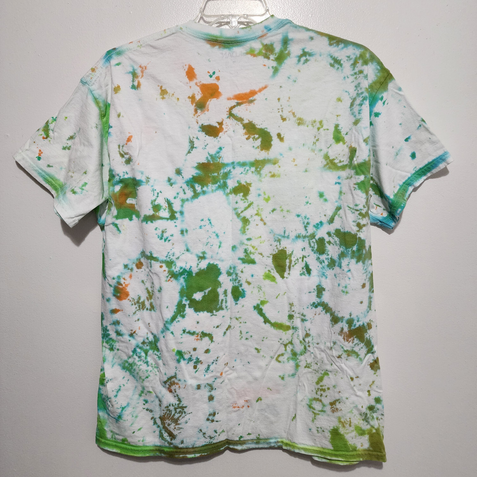 Gildan Mens XL 100% Cotton Splatter Tie Dye T-shirt Lime White Green Orange gallery