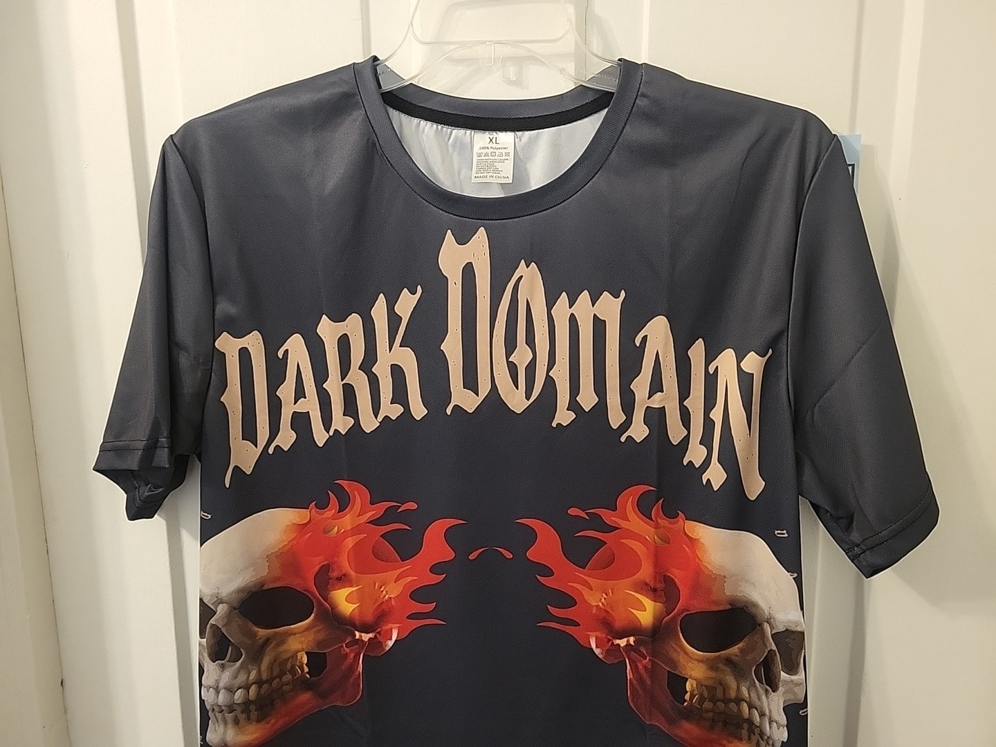 Double-Sided DARK DOMAIN & FLAMES, SKULLS Black Halloween Adult XL T-Shirt gallery