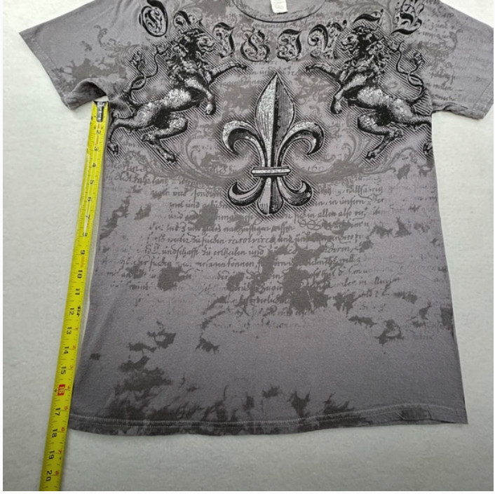 FSD (Four Seasons Design) VINTAGE Y2K Fleur di lis Lion T-shirt Gray Medium gallery