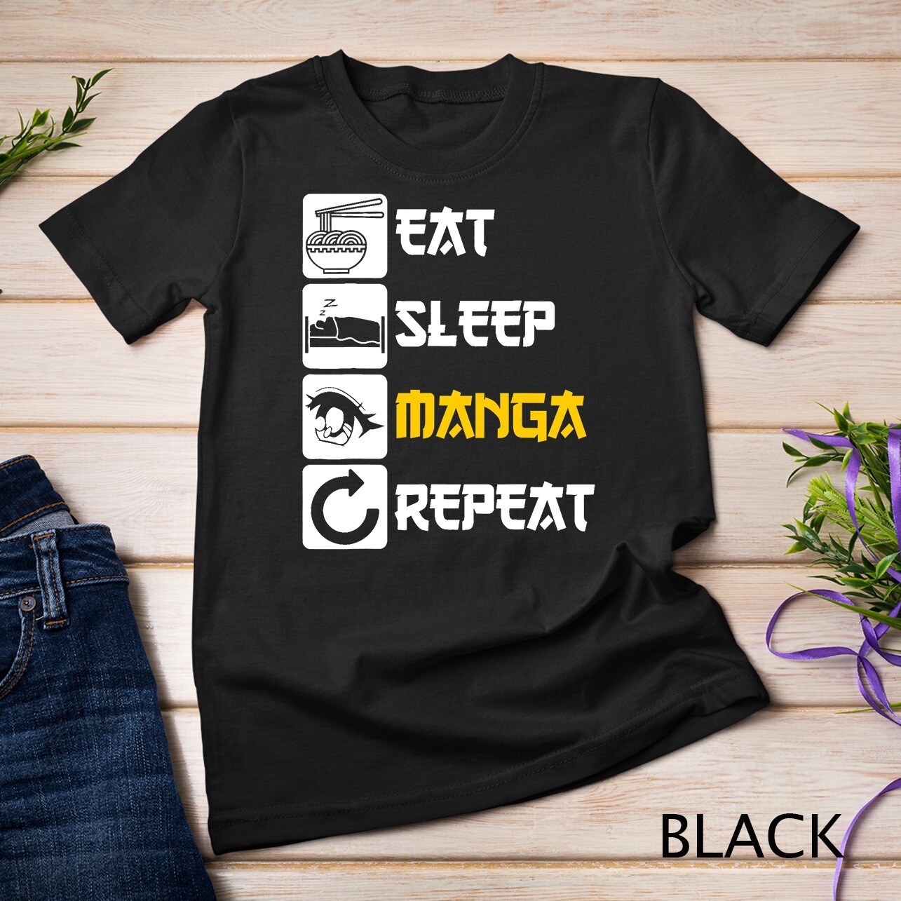 Eat Sleep Manga Repeat Anime Japan Saying Cosplay K-Pop T-Shirt Unisex T-shirt gallery
