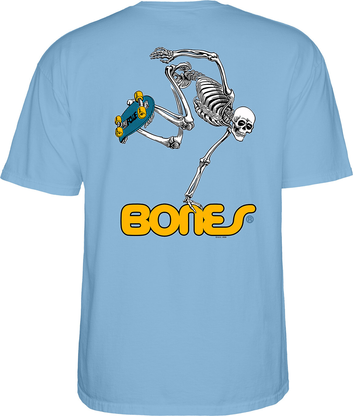 Powell Peralta BONES SKATEBOARDING SKELETON Skateboard T Shirt BABY BLUE gallery