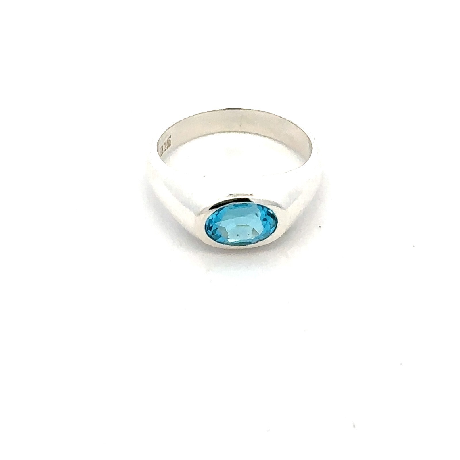 Sterling Silver Oval Blue Topaz Ring (Size-7.75) Stone 7 x 9mm