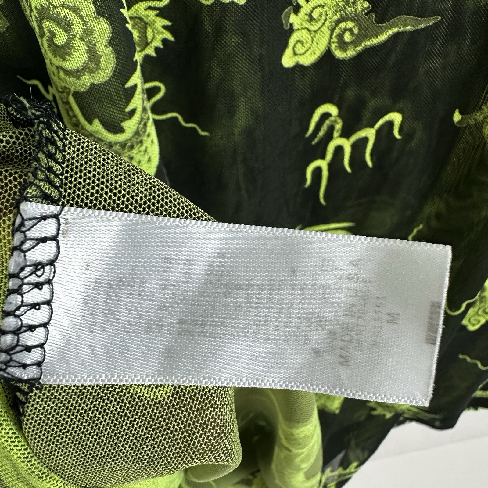 Rock Rose Couture Shirt Mens Medium See Through Mesh Dragon Print Lime Green Blk gallery