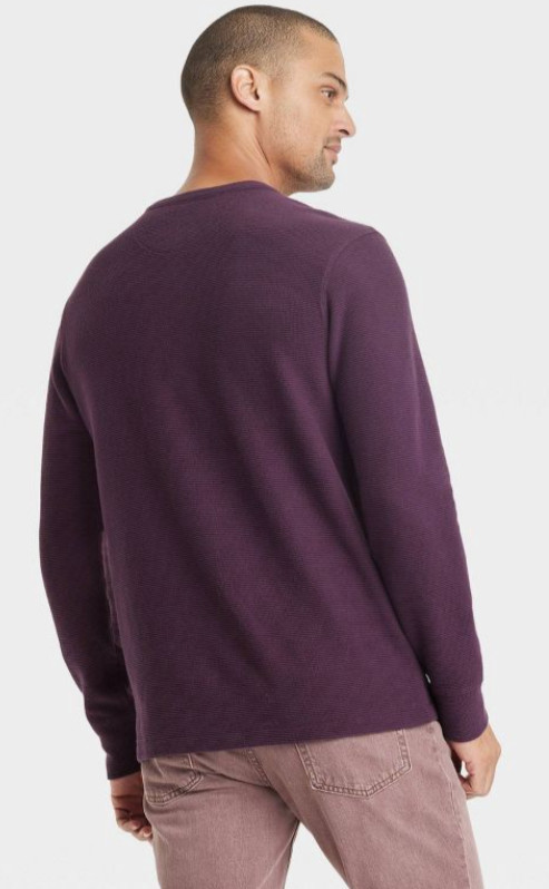 Men's Thermal Ribbed Henley Long Sleeve Shirt - Purple - Medium gallery