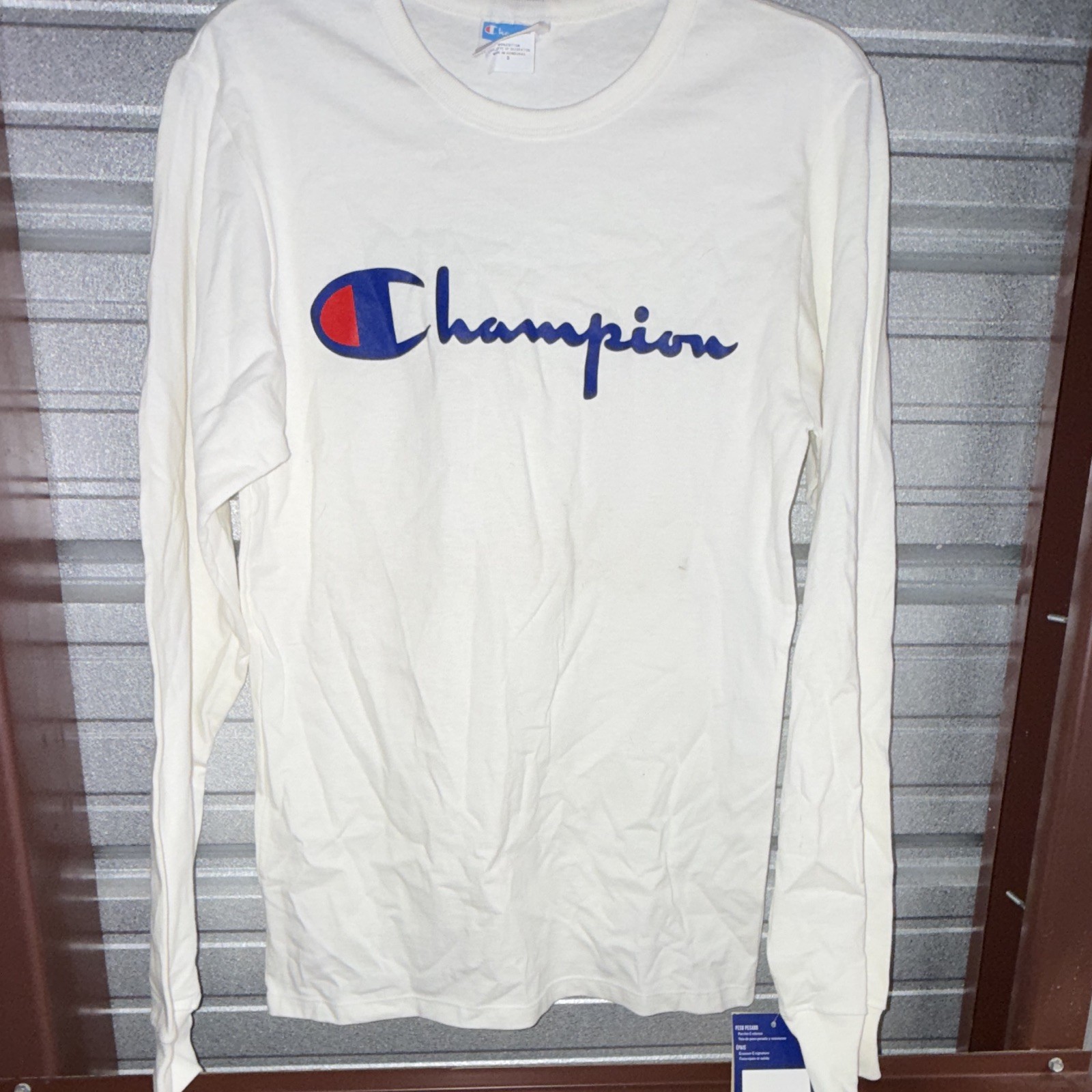 Champion Heritage Men's White Cotton Jersey Logo Long Sleeve Crew Neck Tee S gallery