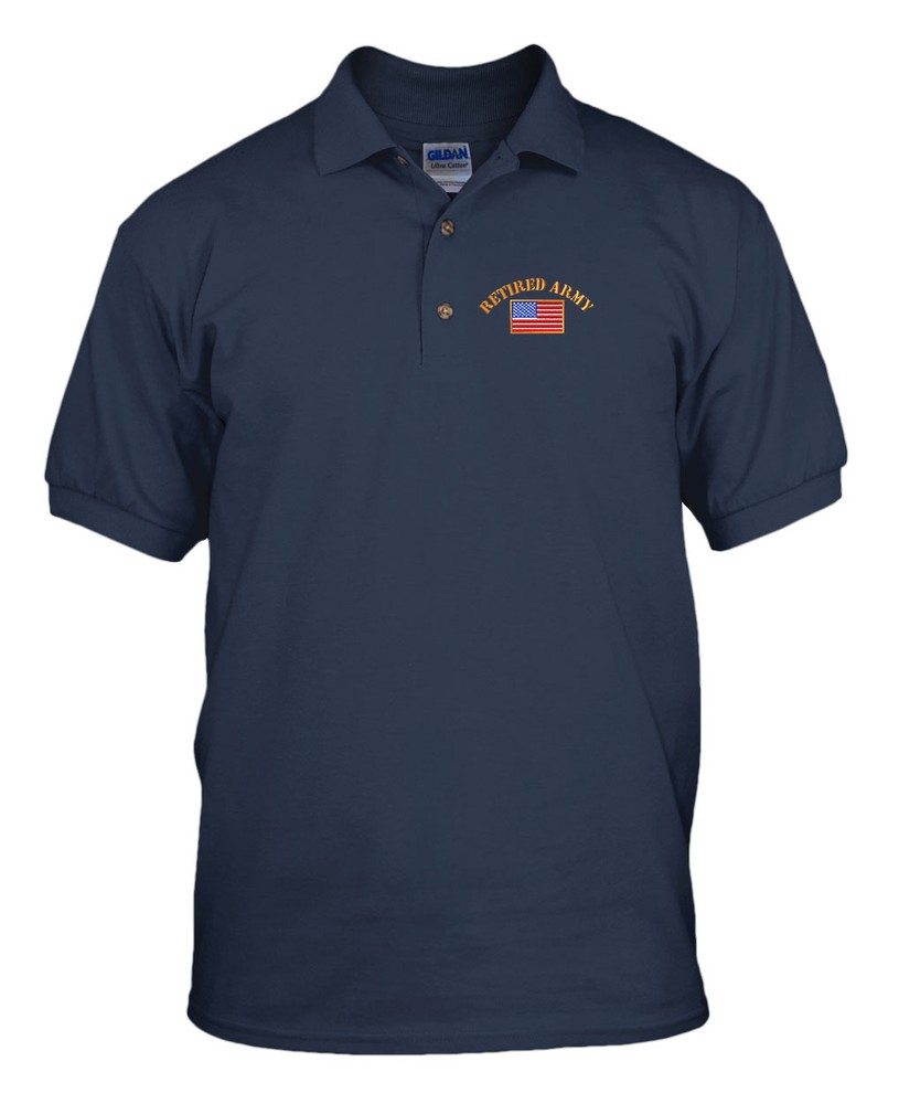 RETIRED ARMY MILITARY Embroidery Embroidered Golf Polo Shirt