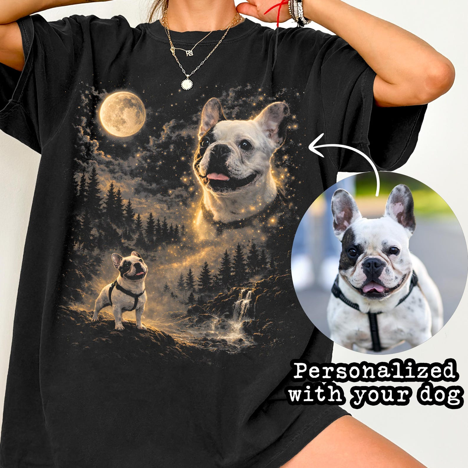 Custom Pet Photo Shirt Personalized Dog Howling Moon Tee S-2XL gallery