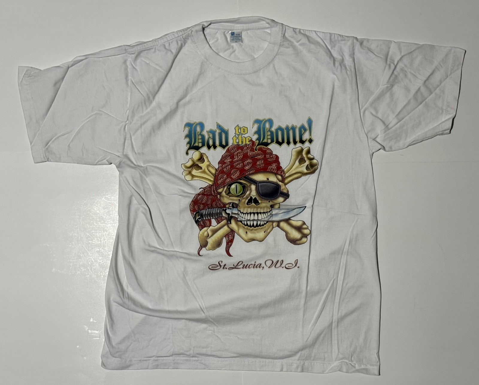 Bad to the Bone Skull St. Lucia White T-Shirt XL