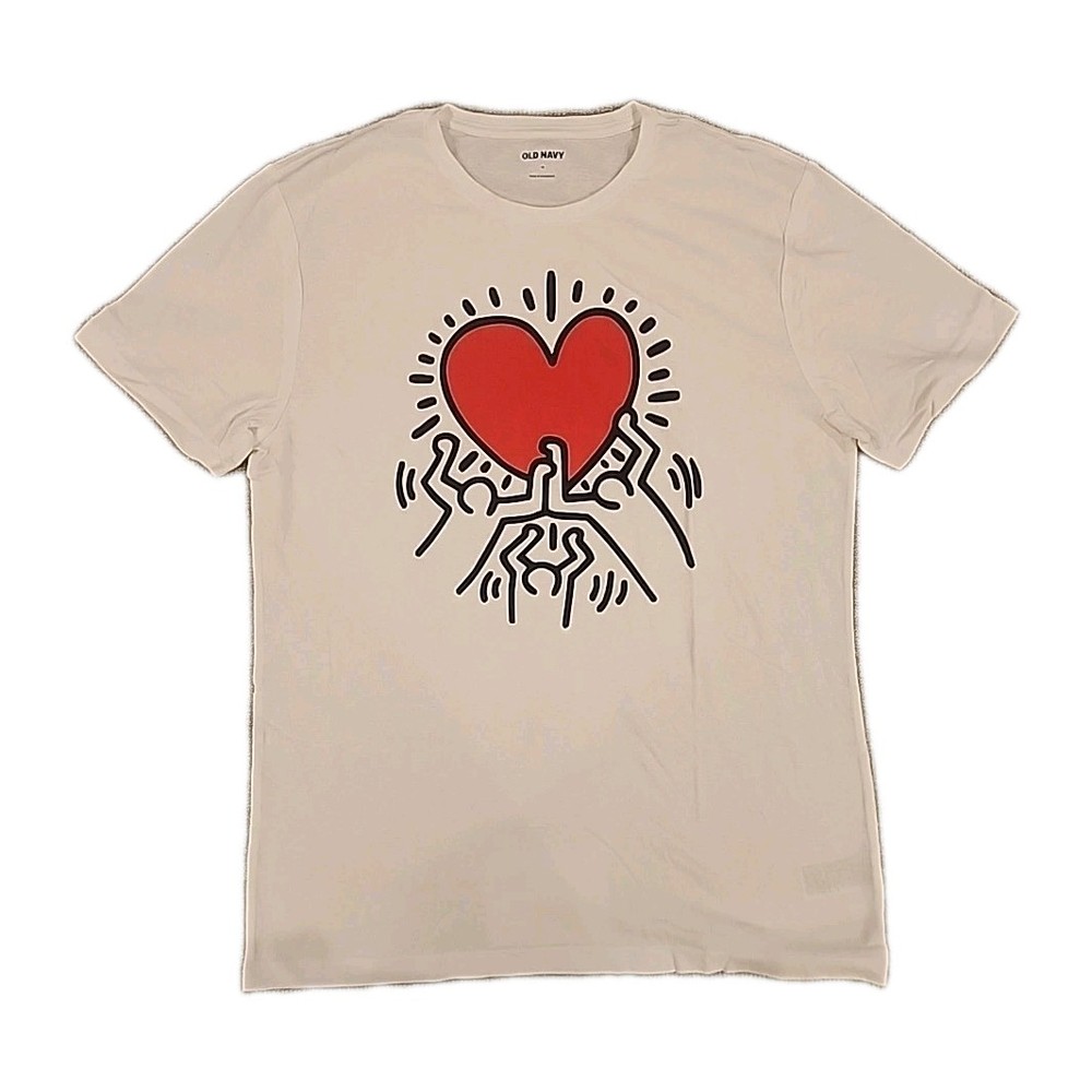 New Keith Haring World Mens Medium Pop Street Art Soft Cotton White Tee