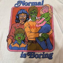 Steven Rhodes Normal Is Boring White Graphic TShirt Retro Monster Family Size XL