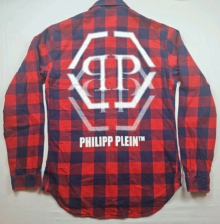 Philipp Plein L/S Hexagon Limited Edition Crystal Cut Red/Blue Flannel Small gallery