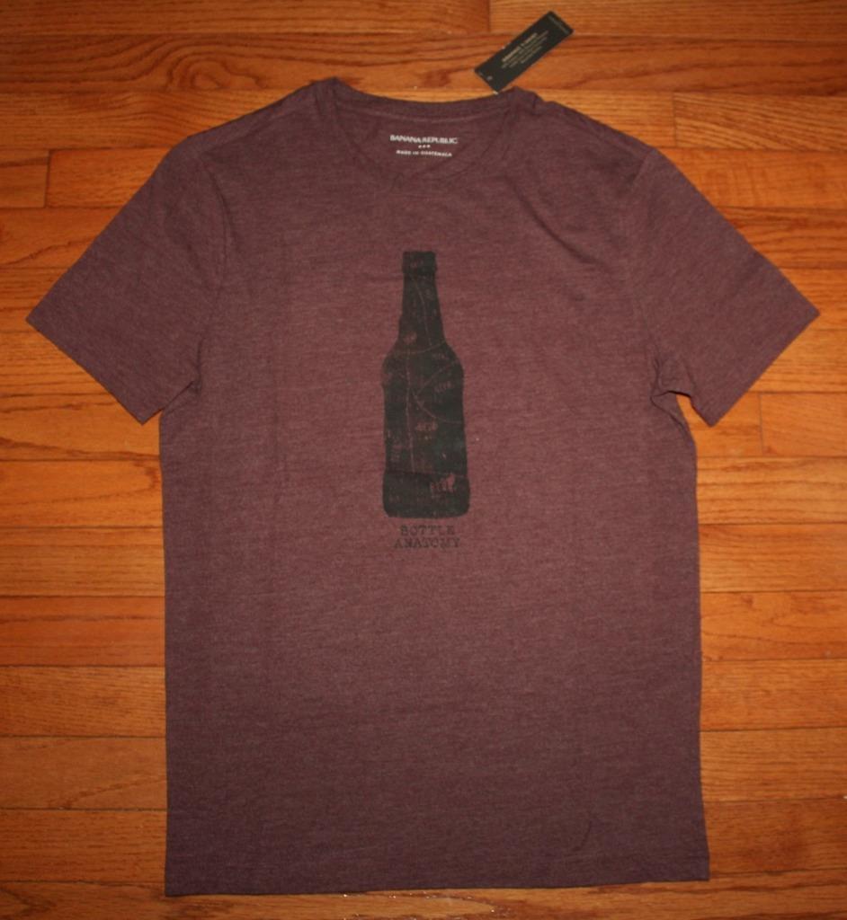 NWT Mens BANANA REPUBLIC Graphic Tee T-Shirt BEER Bottle Anatomy Wine Red *1R gallery