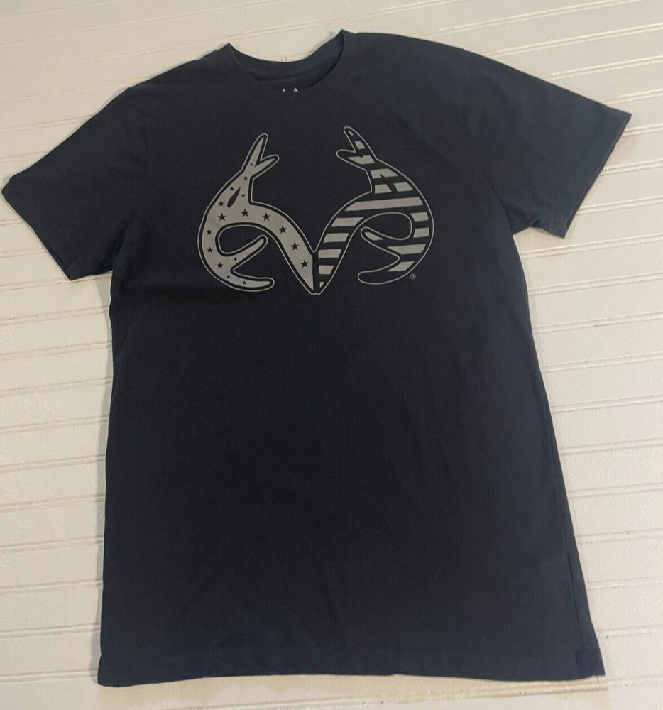 Realtree Men’s Short Sleeve Cotton Tee Shirt Black w/ Logo Size M