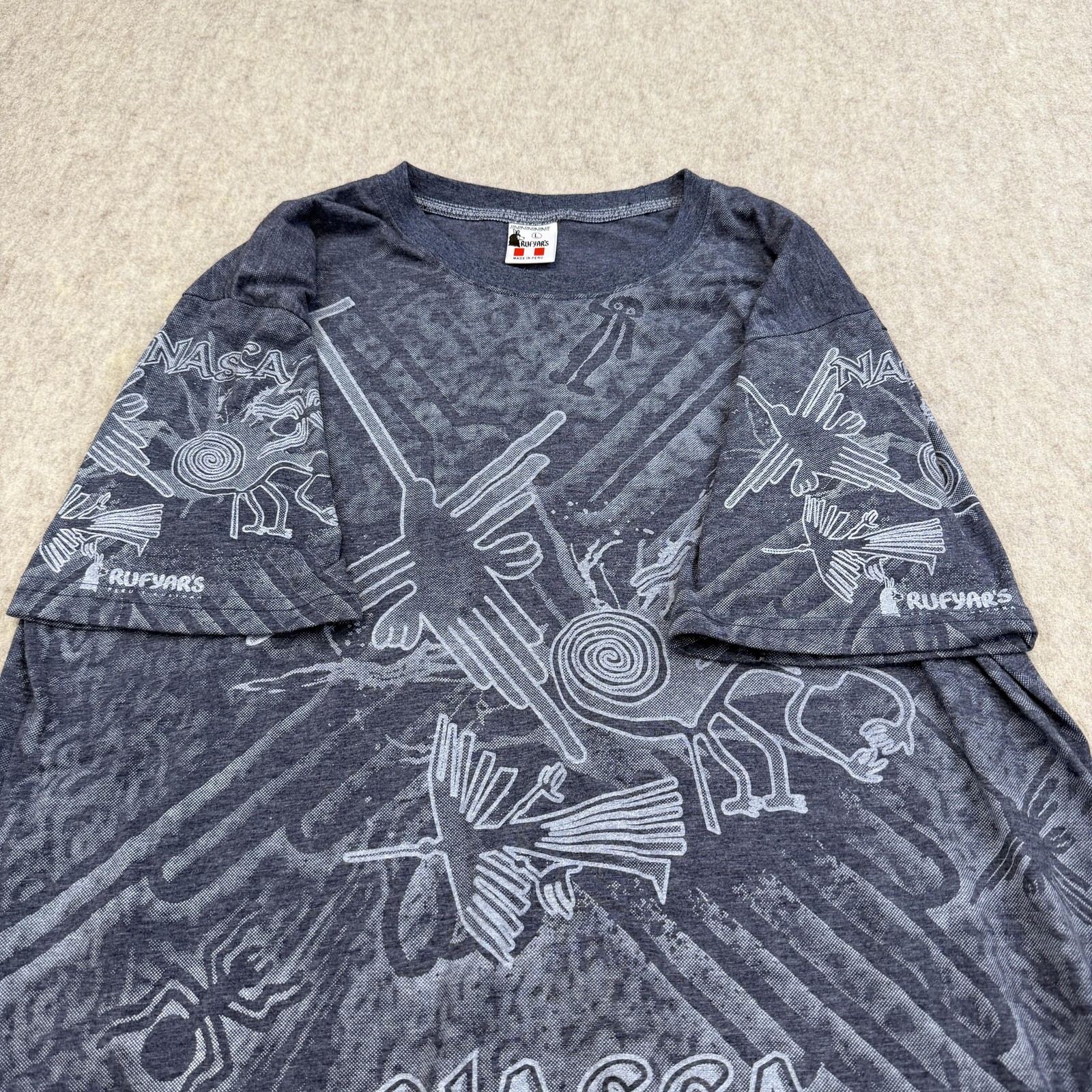 Nasca Lines Peru Shirt Mens Large Gray AOP Graphic Souvenir Rufyar's gallery