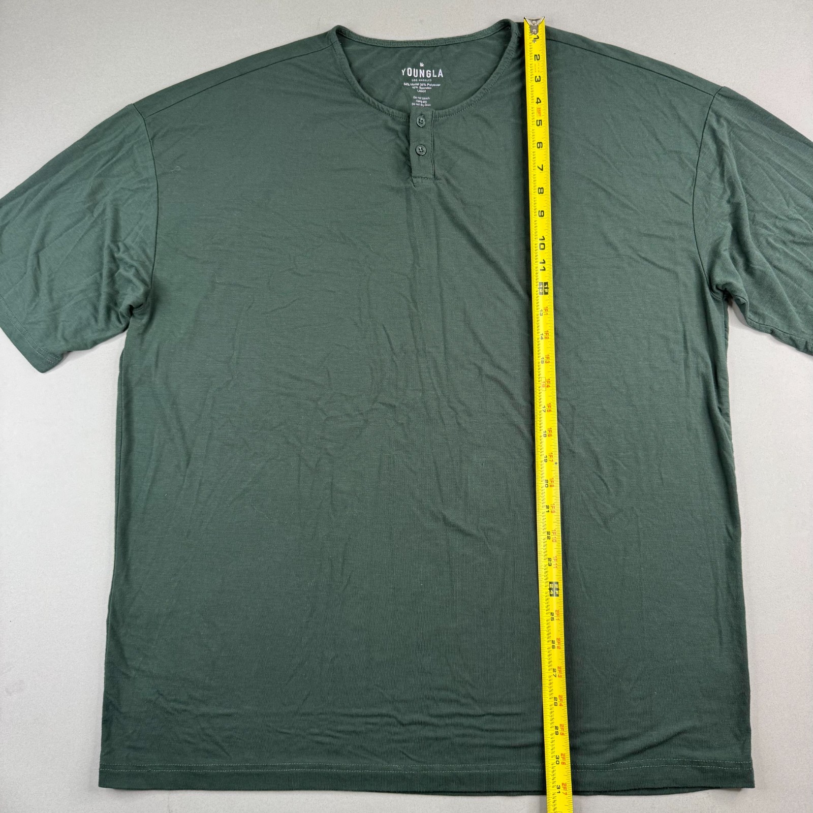 YoungLA Mens Large Green Modal Polyester Spandex Oversized Henley T-Shirt gallery