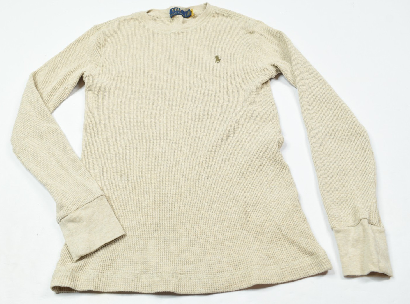 Polo Ralph Lauren Waffle-Knit Thermal Shirt Mens Small Beige Long Sleeve Slim gallery