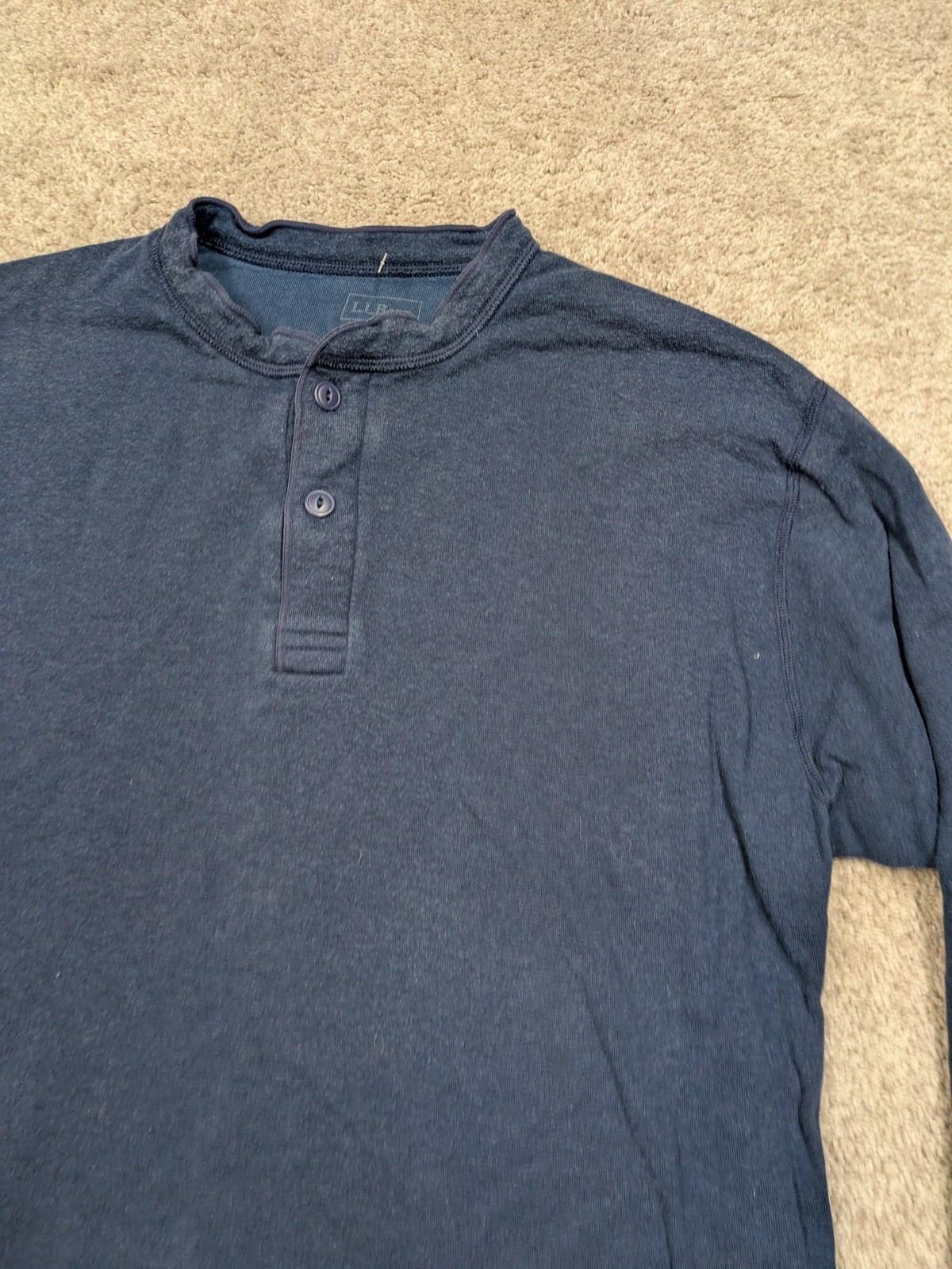 L.L.Bean River Driver Shirt Mens Large Navy Blue Henley WOOL Blend Jersey Layer gallery