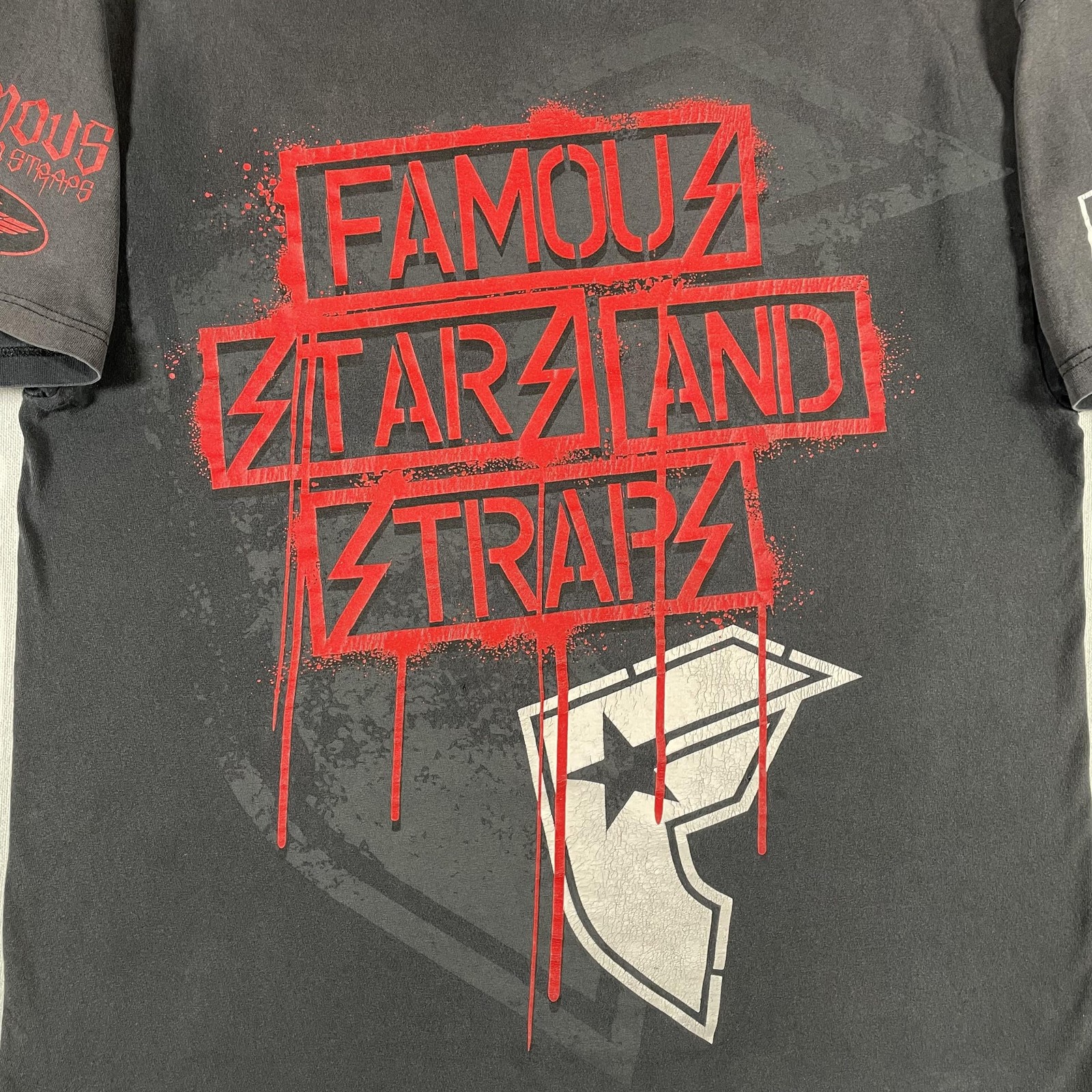 Vintage Famous Stars Straps Shirt Mens XL Black Drip Logo Streetwear Skate Faded gallery