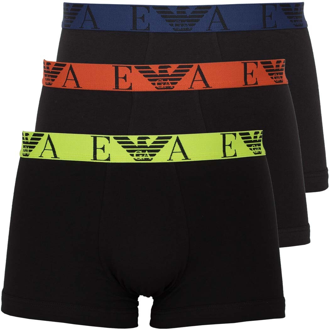 EMPORIO ARMANI Mens Boxer Shorts 3 Pack Cotton Stretch Trunks Logo Strap
