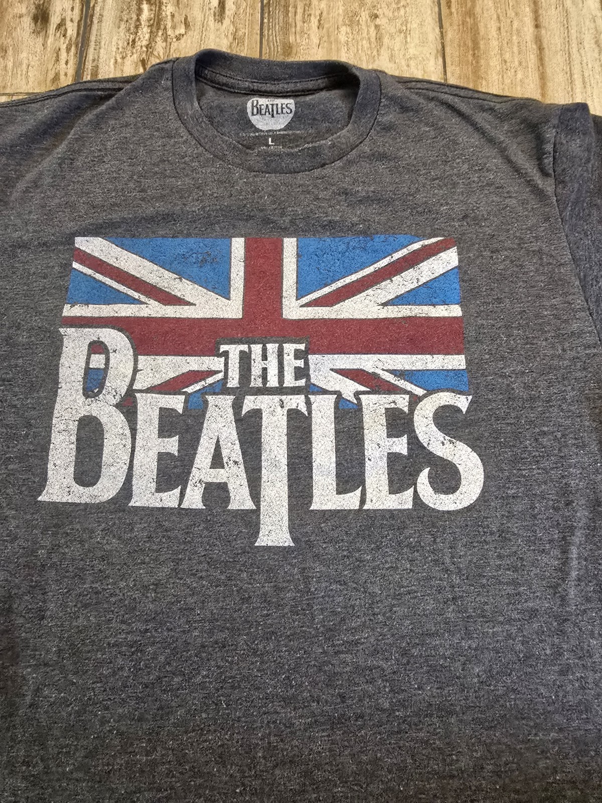 The Beatles Union Jack Logo T-Shirt Men’s Large Gray Graphic Band Tee UK Flag gallery