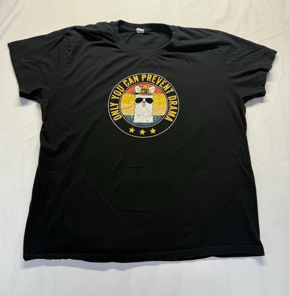 Funny Llama graphic XL Black tee Only you can Prevent Drama t-shirt tag missing