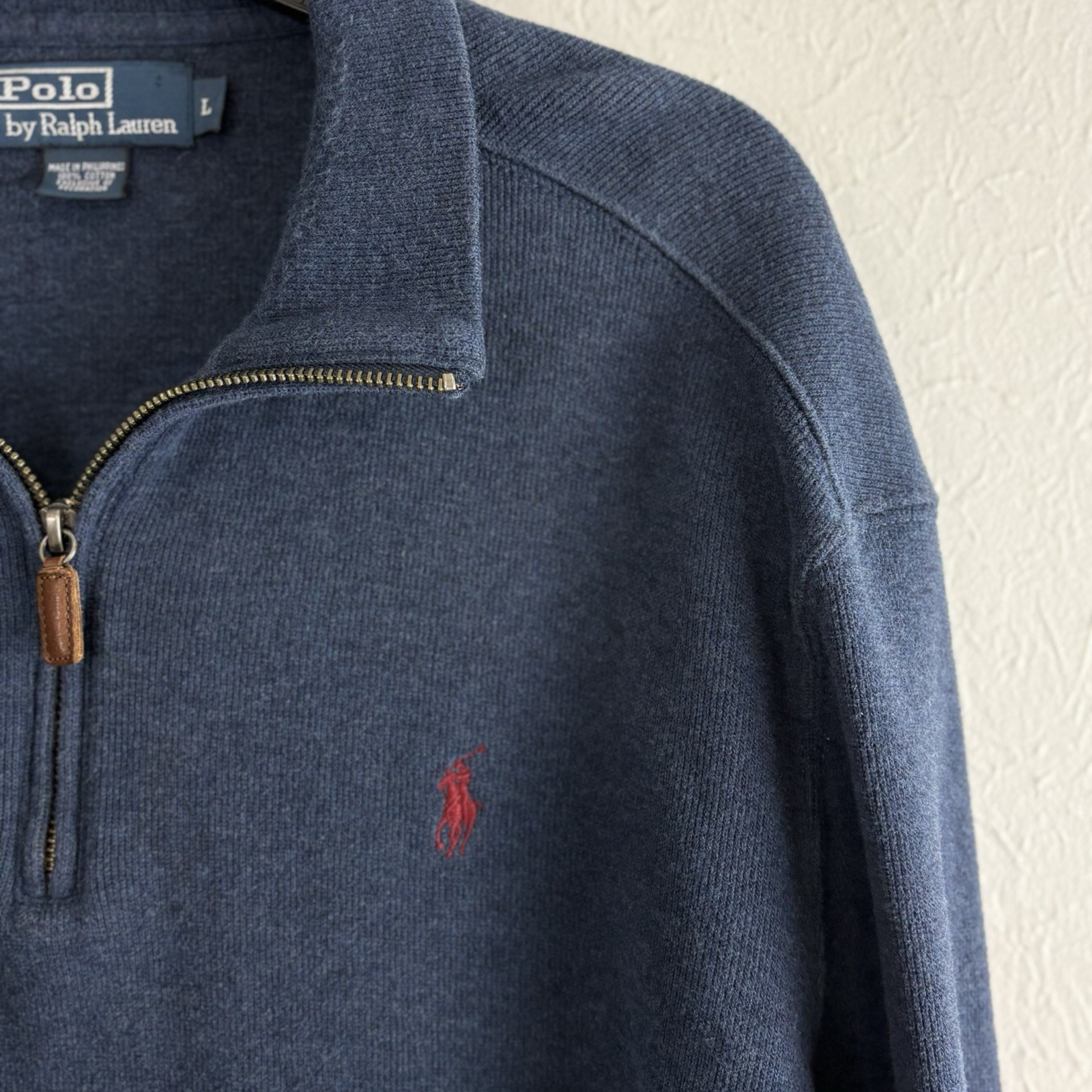 Polo Ralph Lauren Mens Jacket Shirt Size Large Blue 1/4 Zip Pull Over Casual gallery