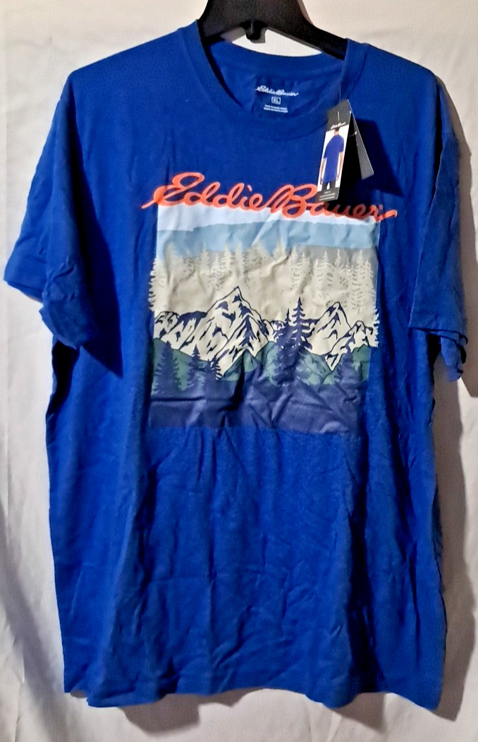 Eddie Bauer T Shirt Men' XL Blue Mountain Logo Graphic Tee Hiker Outdoors Preppy gallery