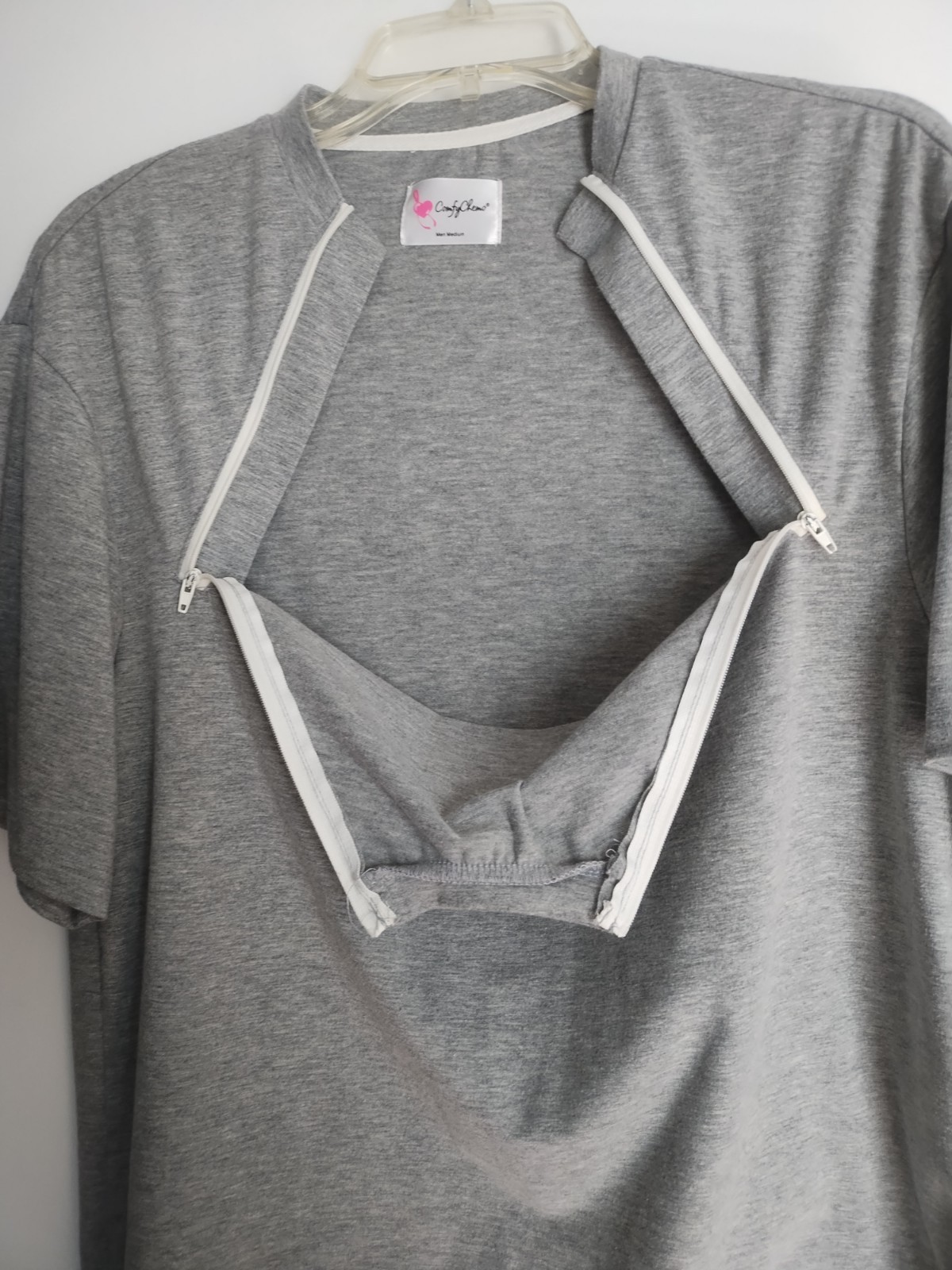 Comfy Chemo Men's M Chemotherapy Port Access Zipper Short Sleeve Shirt Grey gallery