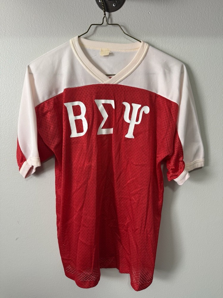 vtg 70s 80s BETA SIGMA PHI T SHIRT Sorority Mesh Ringer 24 Jersey Red L