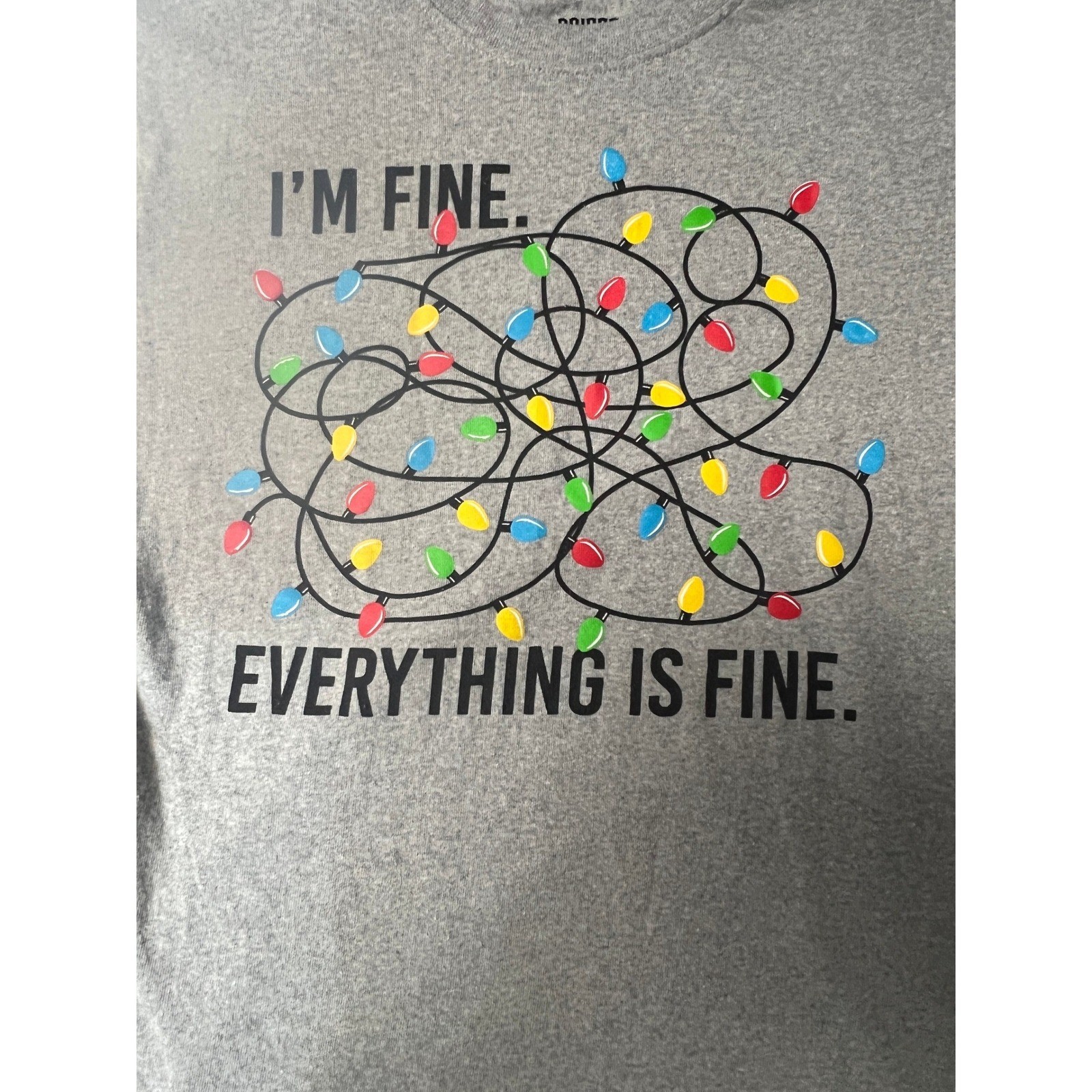 Brisco Brands Gray Im Fine Everything Is Fine Christmas Lights Novelty T-Shirt M gallery
