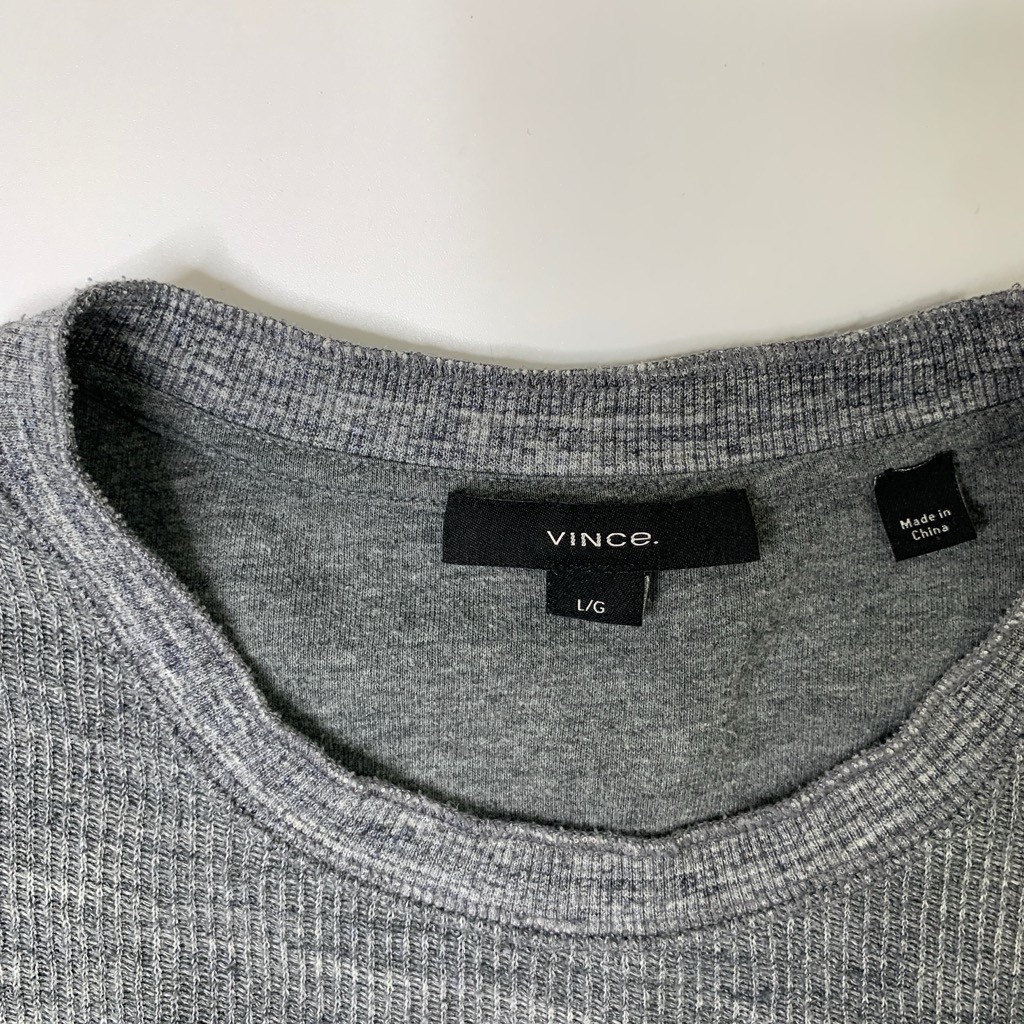 Vince Shirt Mens L Large Gray Thermal Knit Cotton Blend Crew Neck Long Sleeve gallery