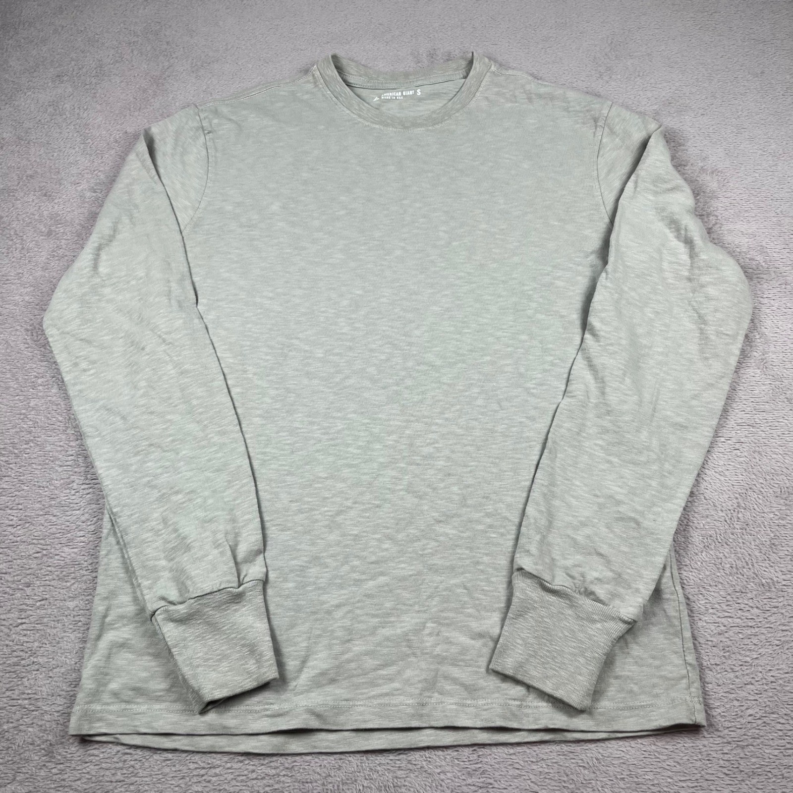 American Giant Mens Long Sleeve T-Shirt Grey Slub Knit Cotton Crew Neck Size S