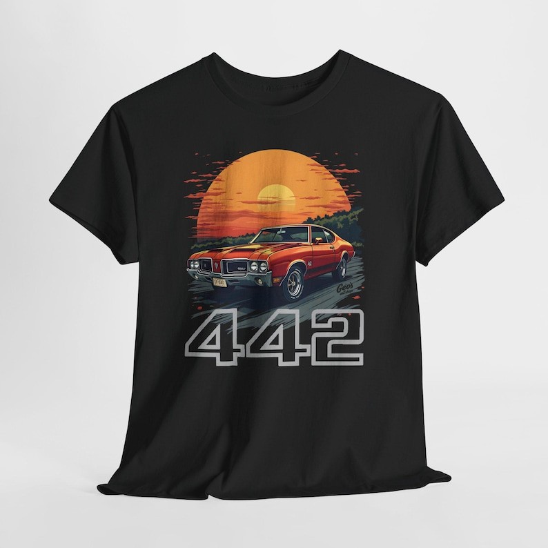 Oldsmobile Cutlass 442 Classic Muscle Car Tee | Retro Sunset Hot Rod Graphic