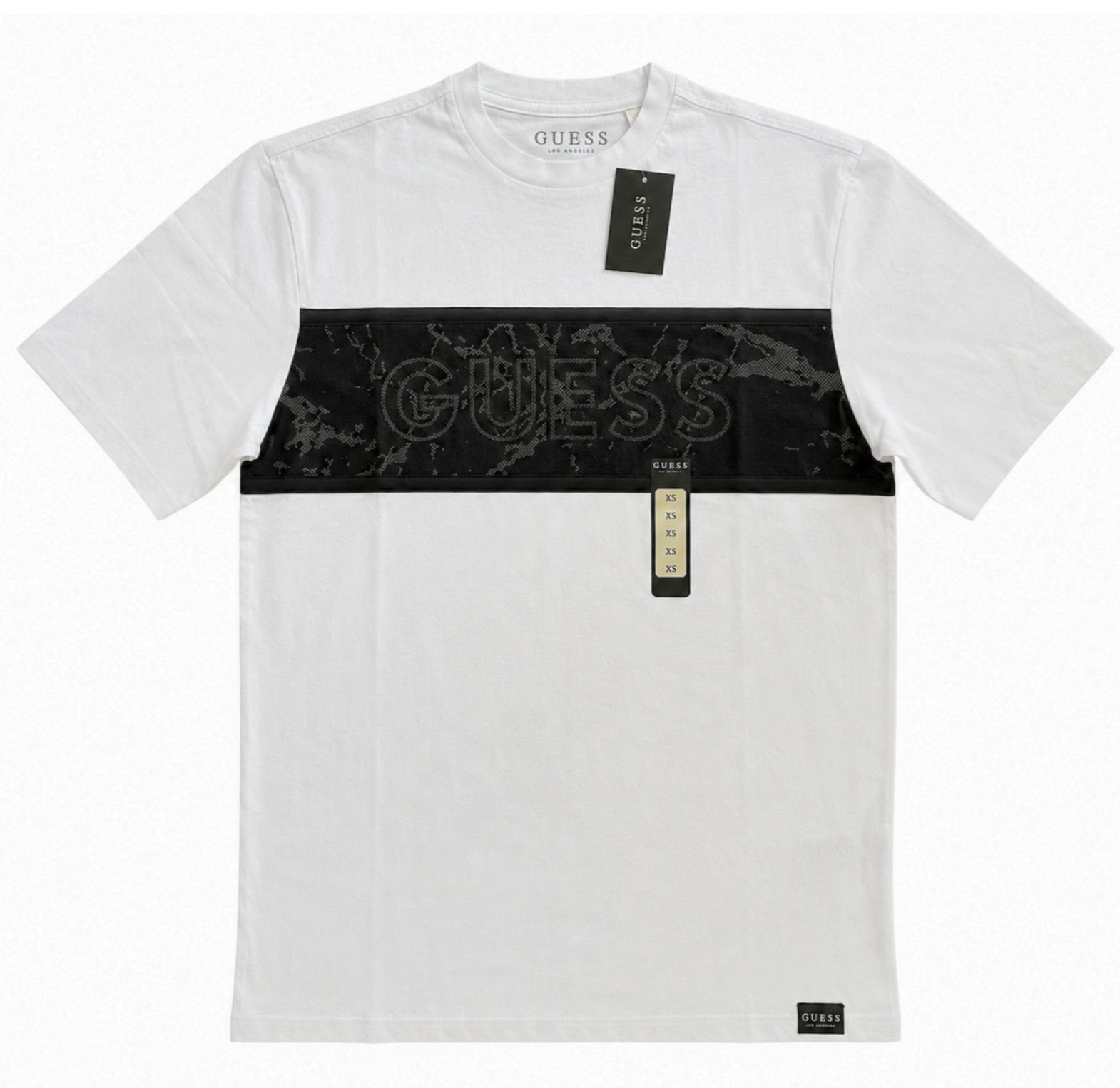 Guess Mens White Mesh Panel Logo Tee Short Sleeve Sizes XS- XL NWT