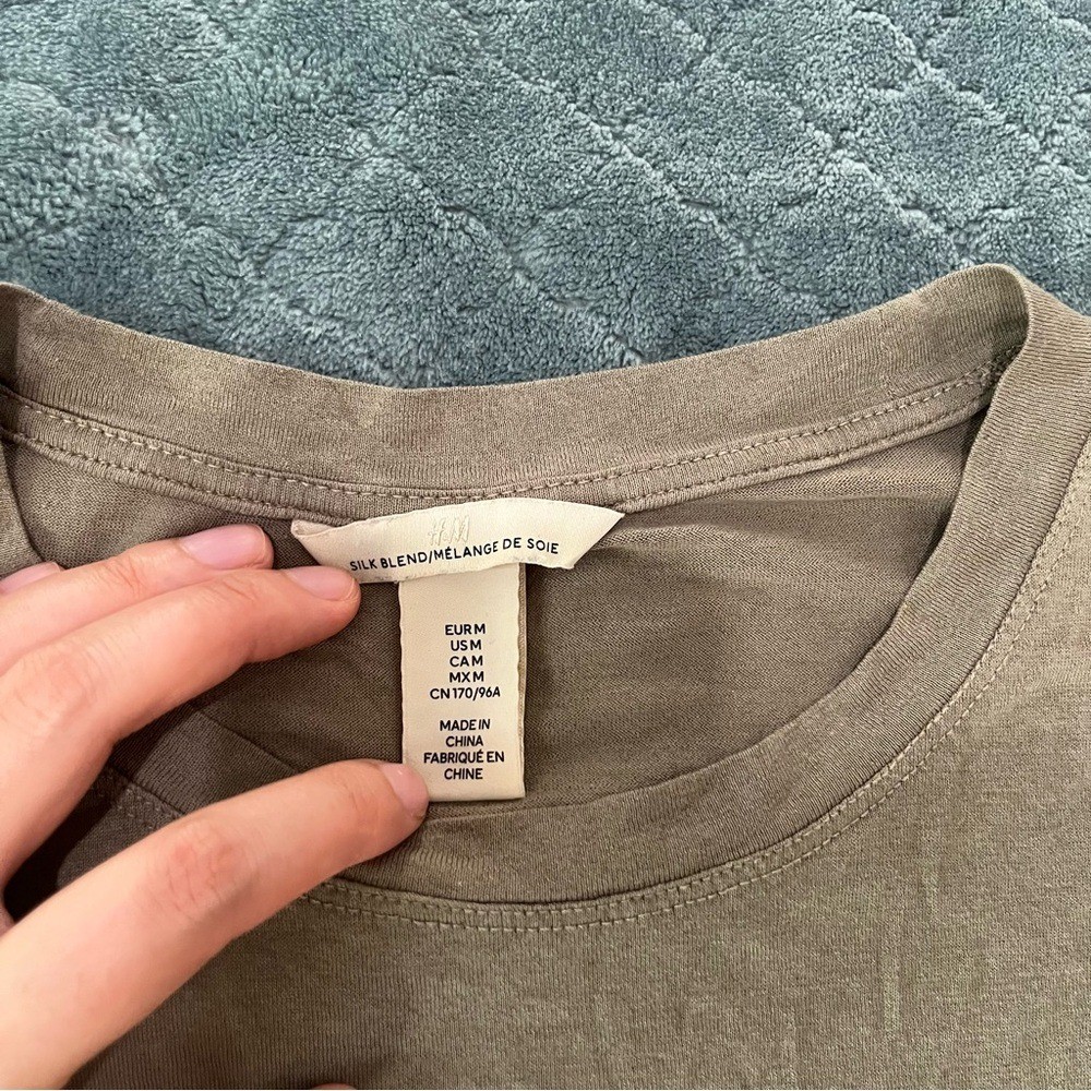 H&M Tan silk blend Short Sleeve Tee M gallery