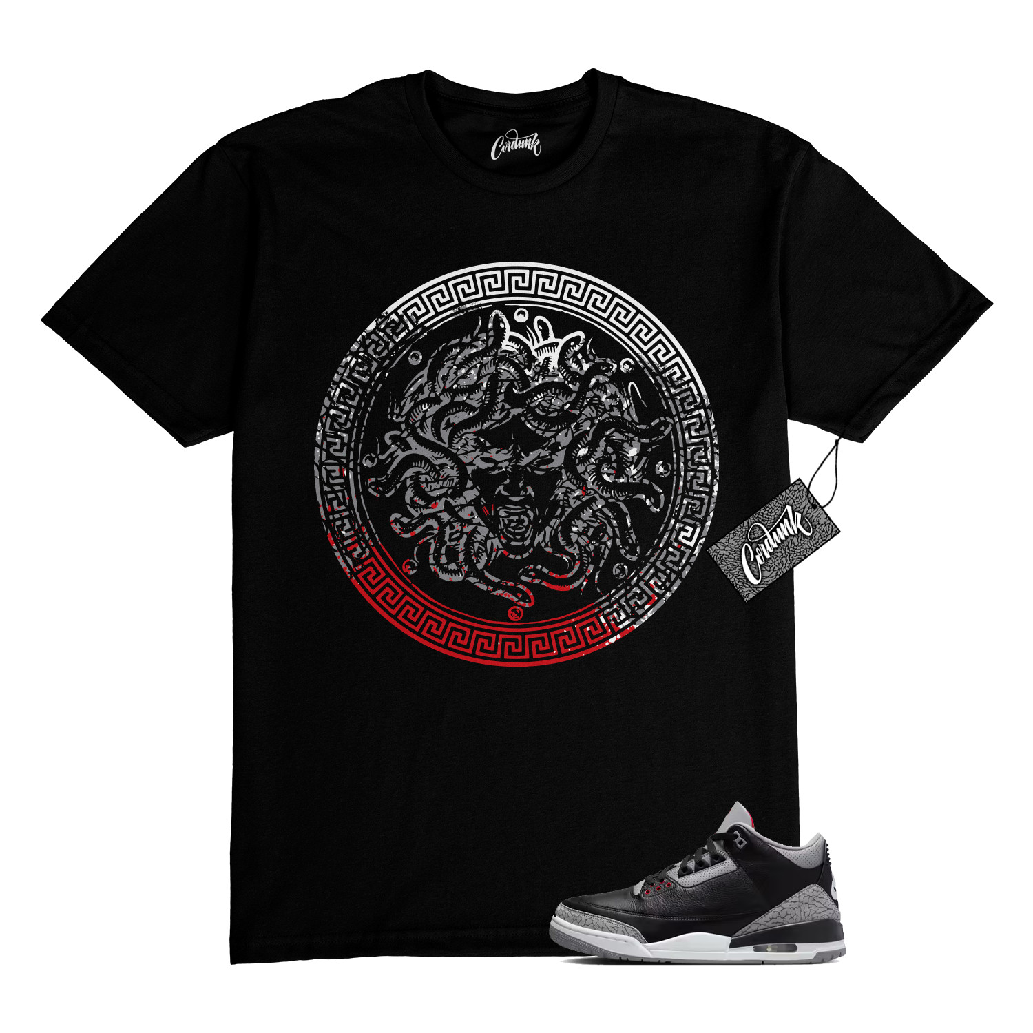 3 Cement Fire Red Grey Elephant Print White Black T Shirt to Match CLP Jordan gallery