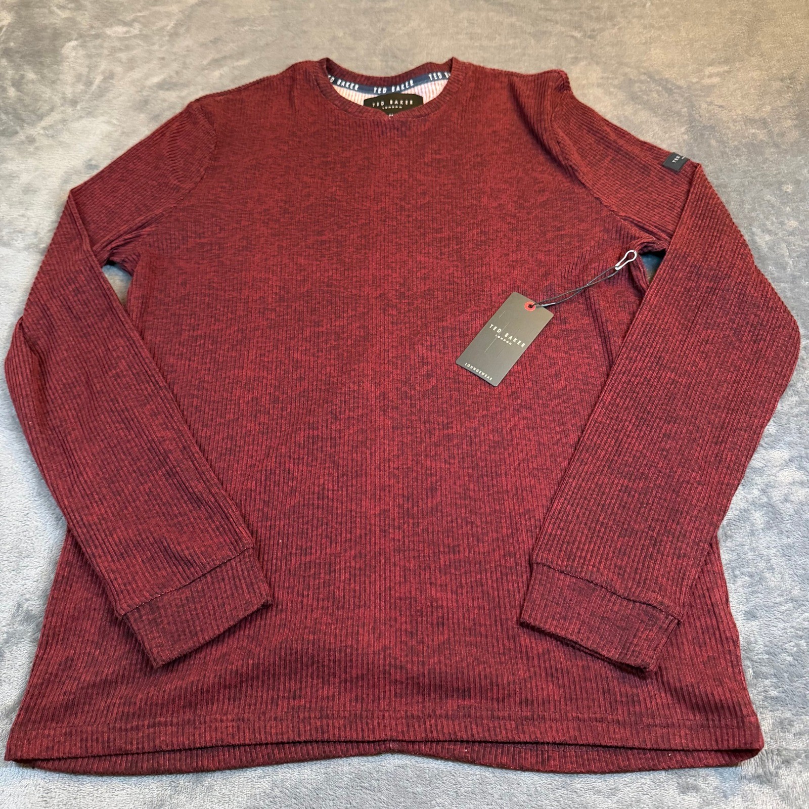 Ted Baker London Shirt Ribbed Long Sleeve Crewneck Top Burgundy Mens Medium NWT