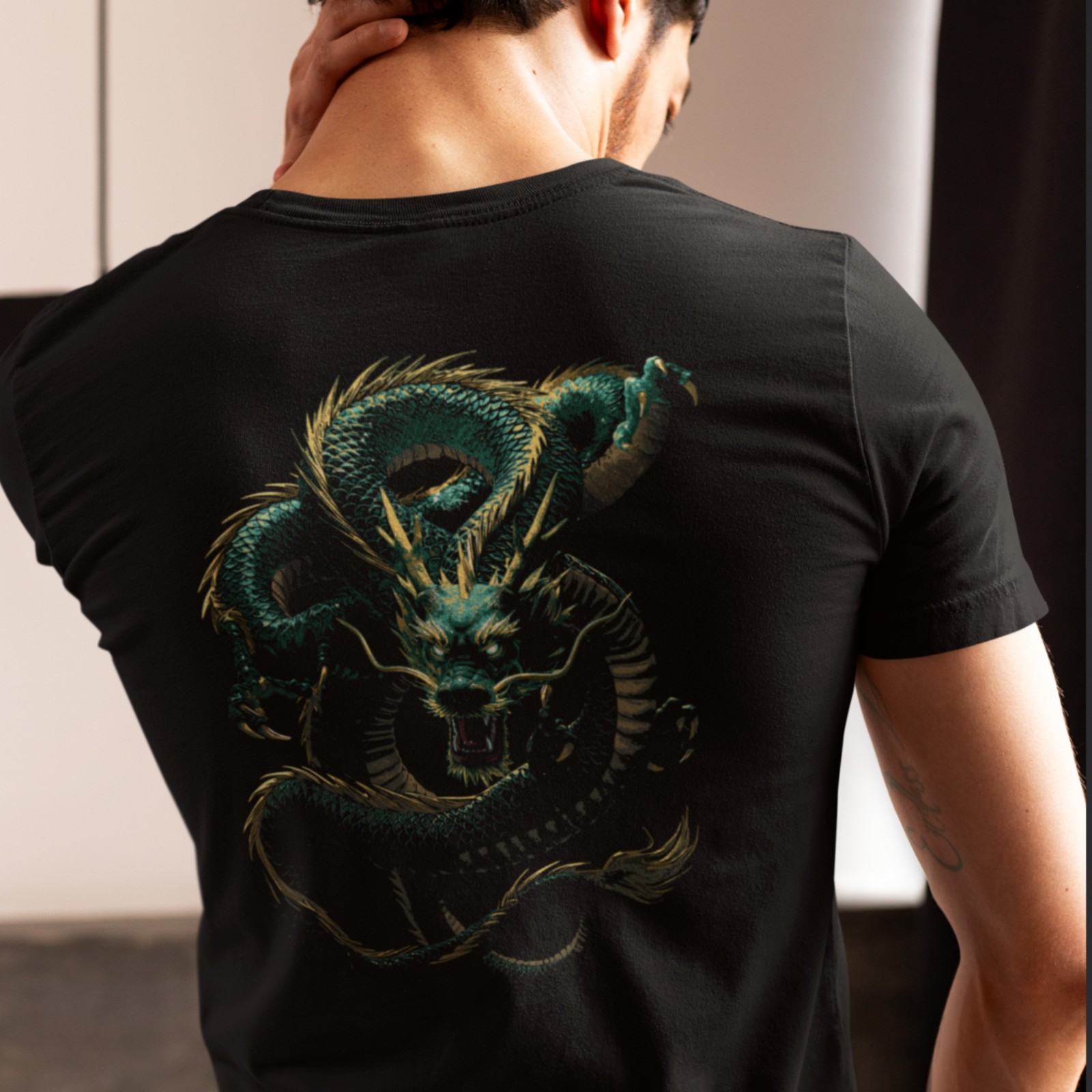 Green Dragon Unisex t-shirt - Japanese-inspired dragon - image on shirt back gallery
