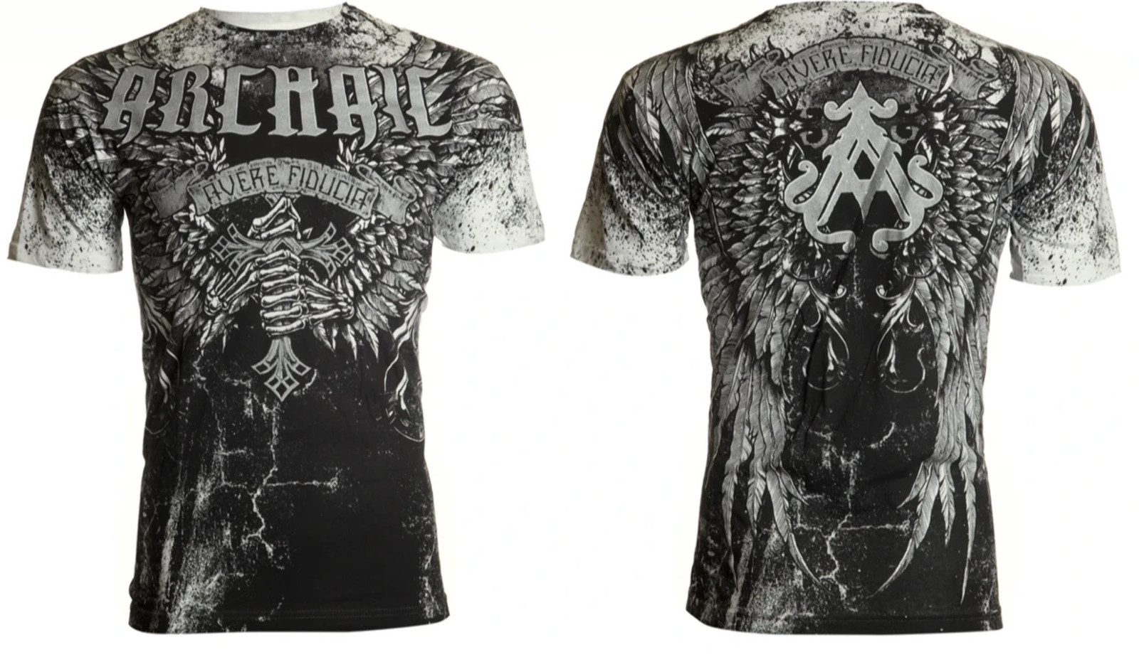 Archaic By Affliction Men's T-Shirt HOLYMAN Black Cross Skull Biker M-3XL gallery
