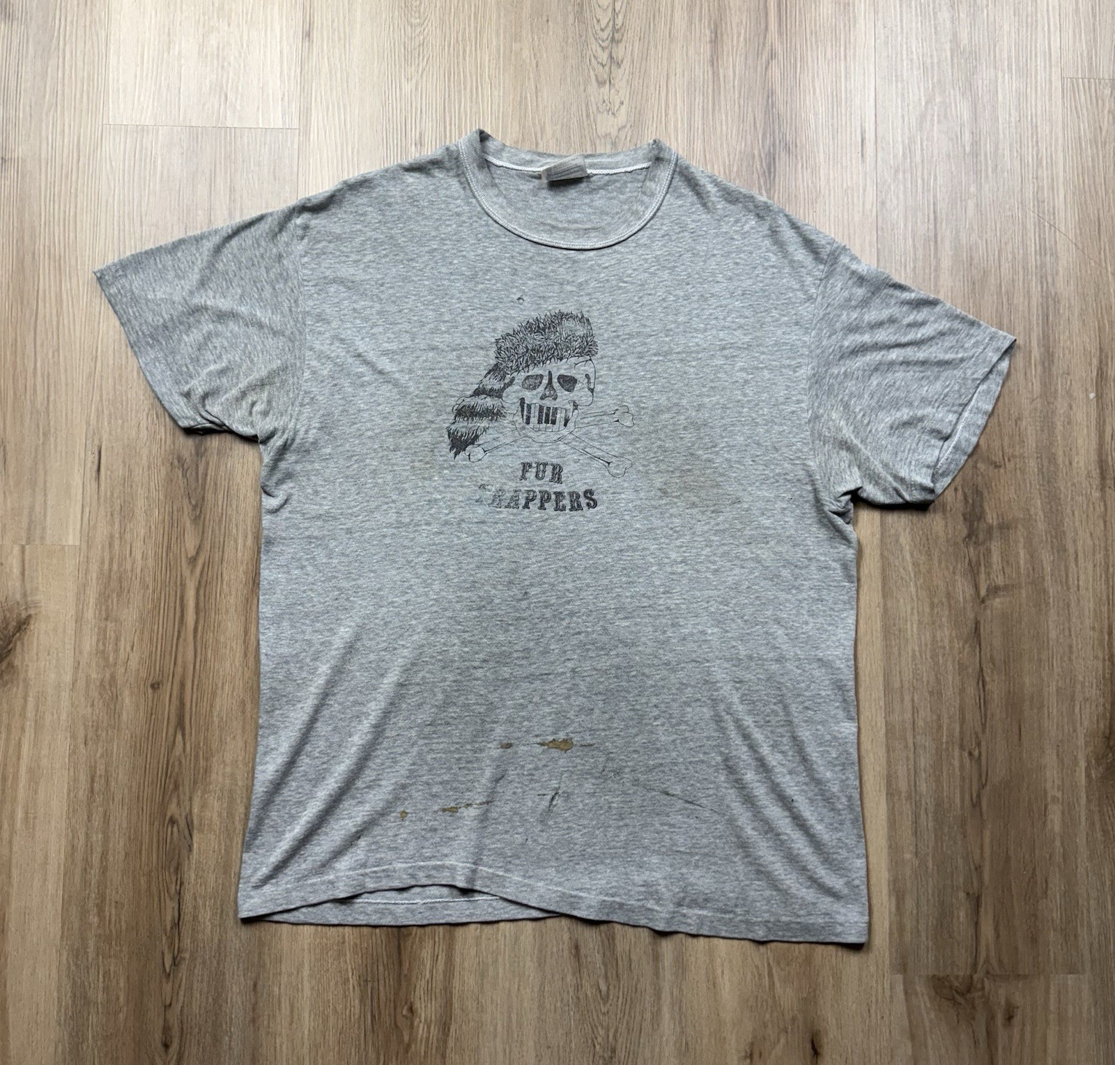 80’s VINTAGE Fur Trappers Jam Band Grey T-Shrit Size XL 5050 Skull Jolly Roger’s gallery