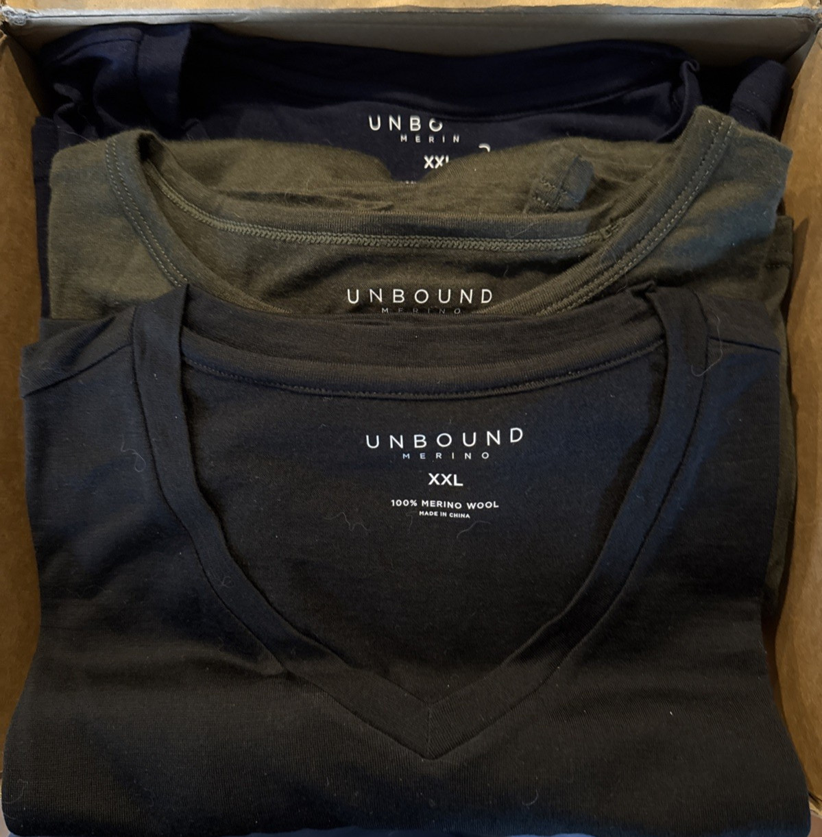 NEW! Unbound Merino Men's XXL 2X 2XL Navy Blue V-Neck T-Shirt Wool Short Sleeve gallery