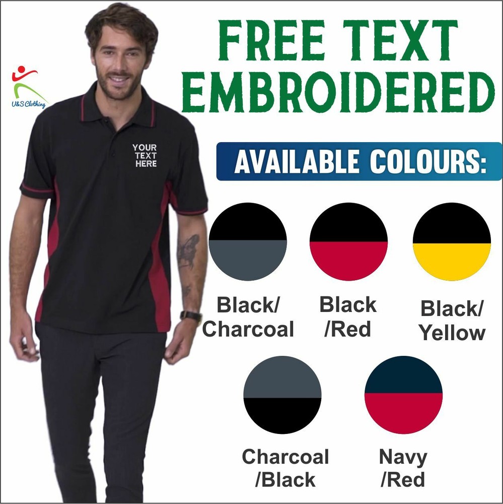 Personalised Embroidered Uneek Two Tone Polo Shirt Custom Text Casual Poloshirts