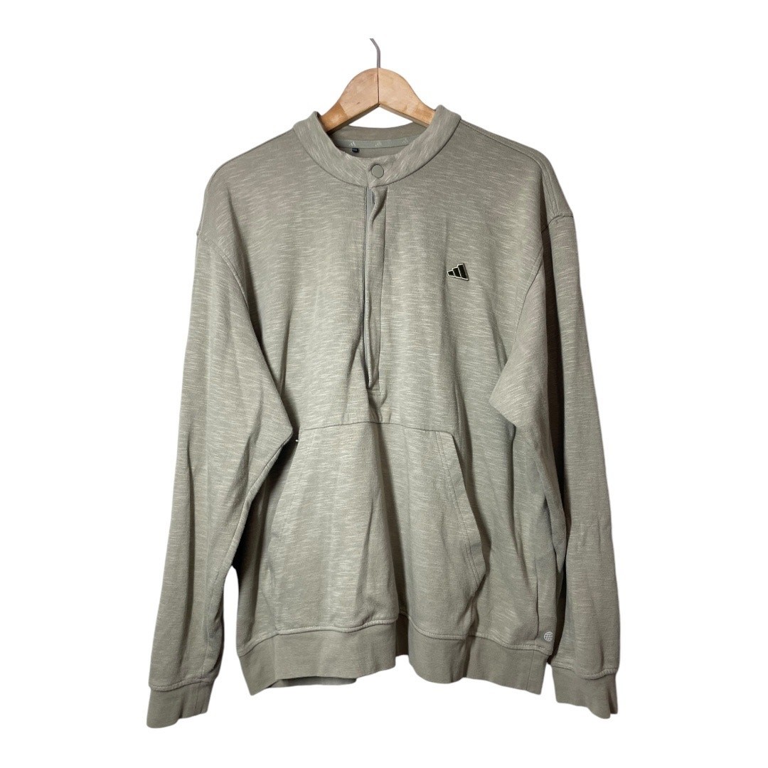 adidas Mens 1/2 Zip Pullover Shirt Kangaroo Pocket Large Golf Go-To Silver Green gallery