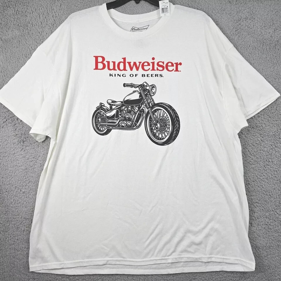 Budweiser Beer Shirt Mens 3XL XXXL WHITE Biker Motorcycle Brew Dive Bar NWT D