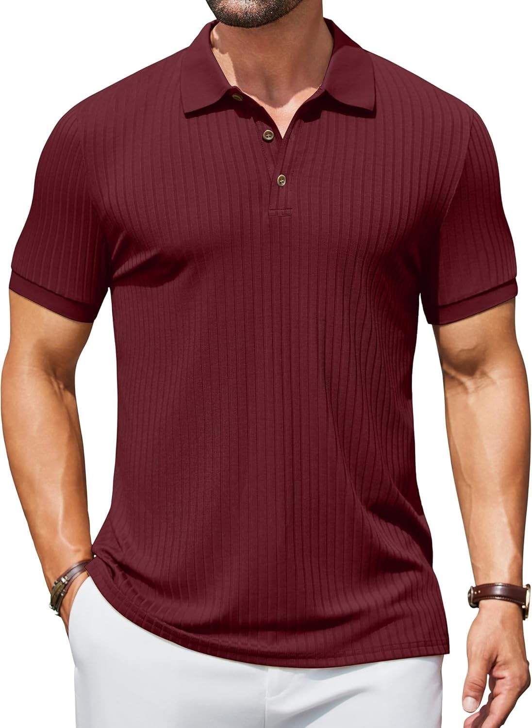 Men's Slim Fit Textured Polo Shirt Short Sleeve Casual Golf T-Shirt Summer Wear gallery