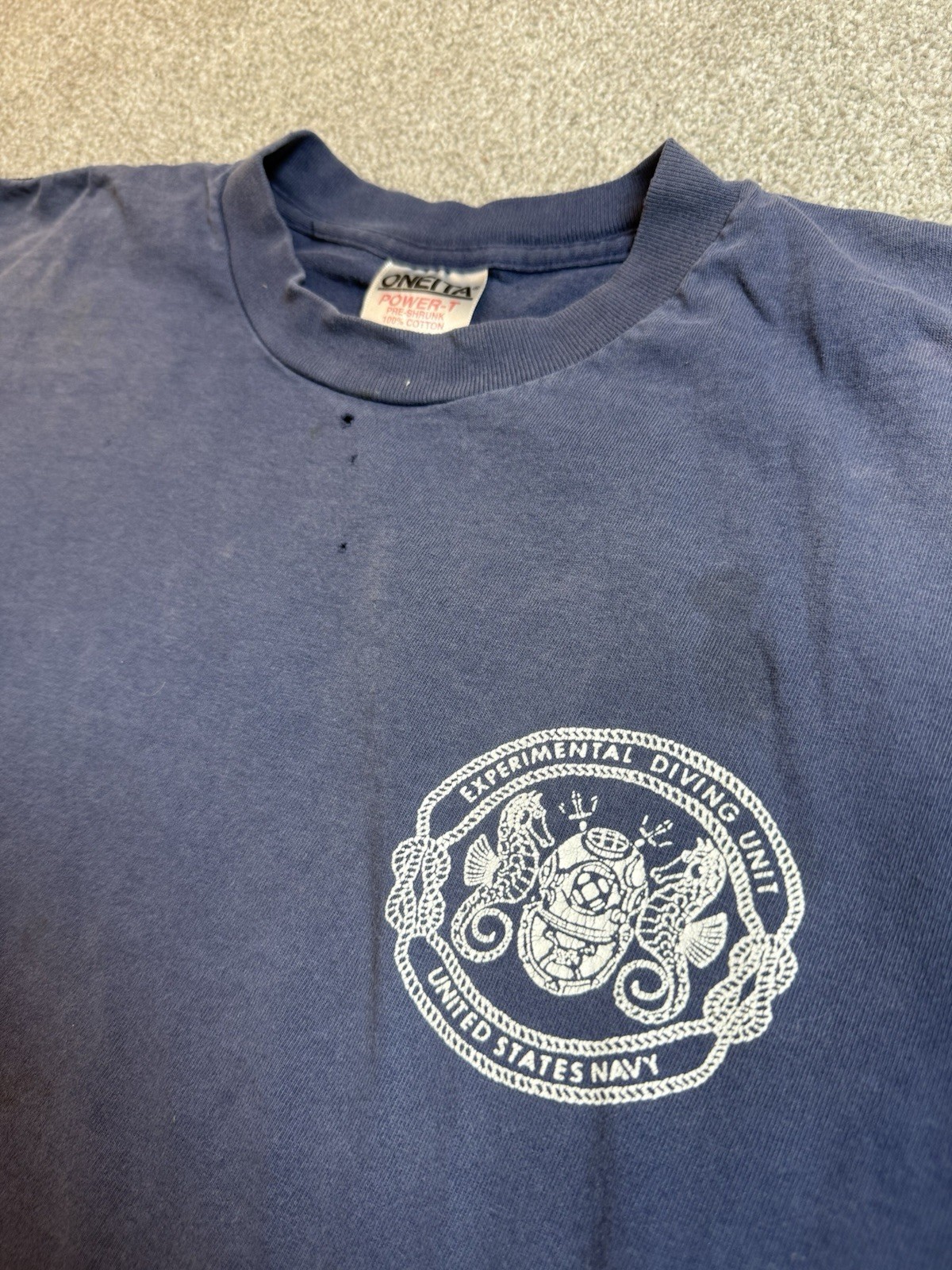 Vintage Blue Naval Experimental Diving Unit Shirt L Navy Diving USN 1980/90s SEE gallery
